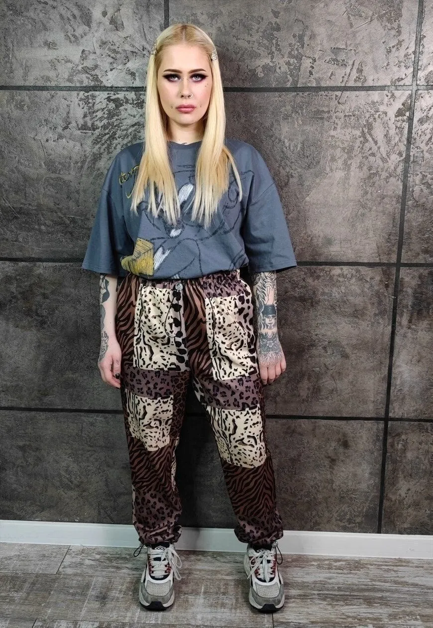 Leopard joggers handmade animal print pants rave overalls