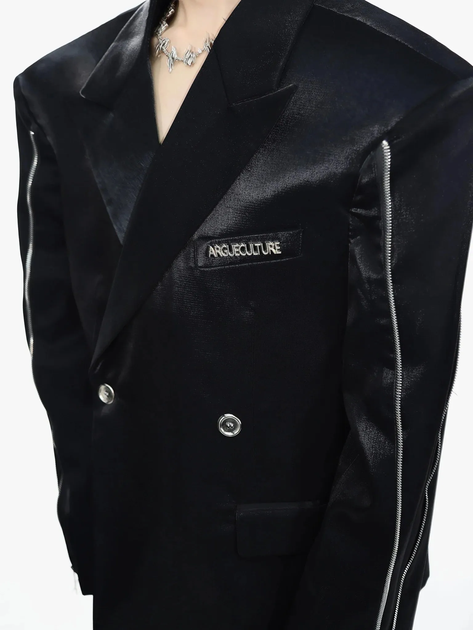 Liquid Shoulder-Pad Blazer | Futuristic Metallic Design Suit Jacket