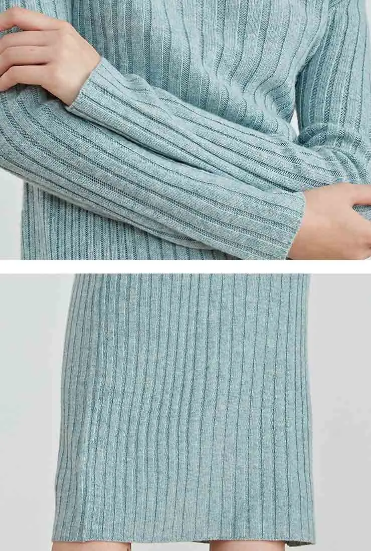 Long-sleeved Turtleneck Slim Wool Knit Midi Dress