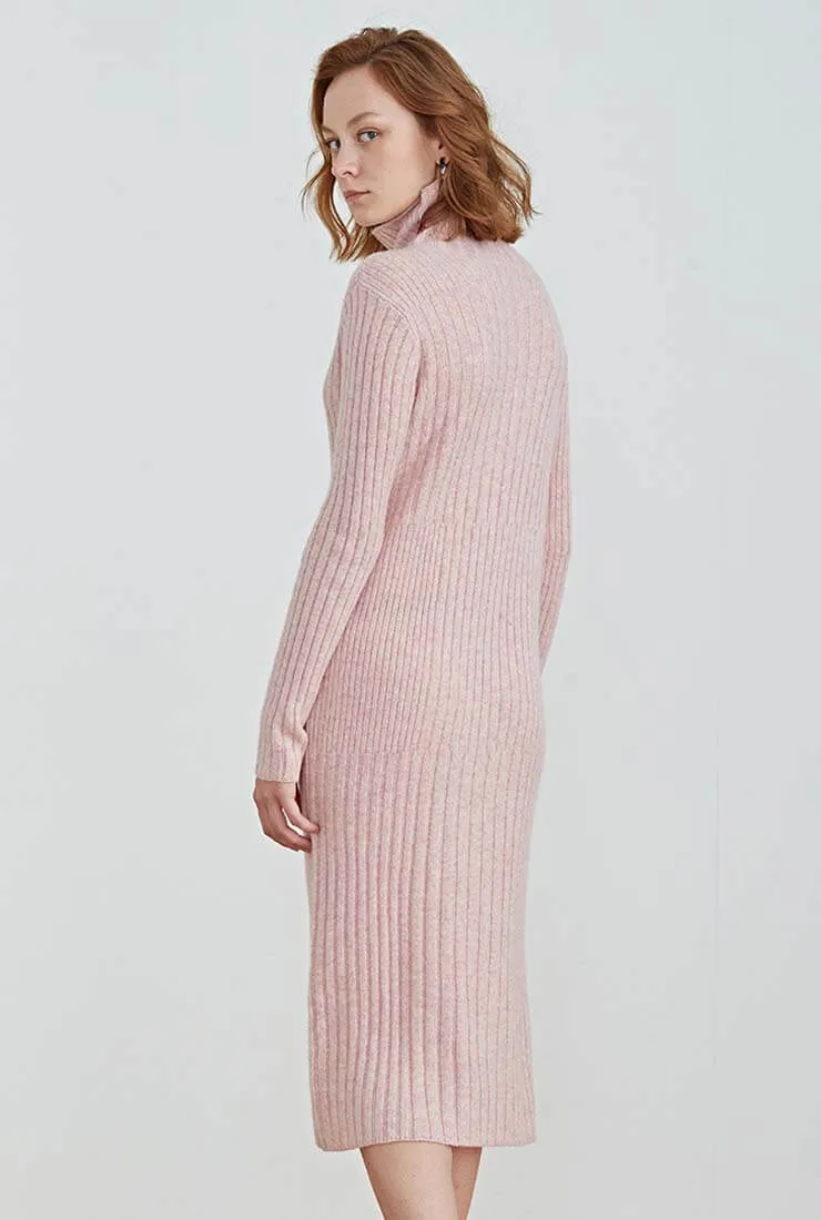 Long-sleeved Turtleneck Slim Wool Knit Midi Dress