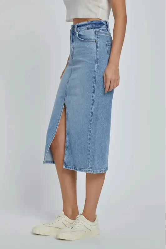 Lorena High Rise Jean Midi Skirt