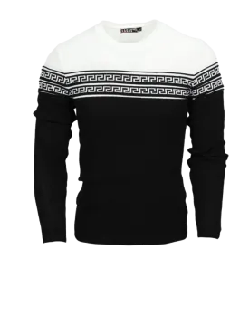 LRLAGOS RED Black and White Men's Crewneck Sweaters Greek Key style Slim-Fit