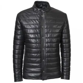 Mens Black Genuine Leather Winter Puffer Jacket