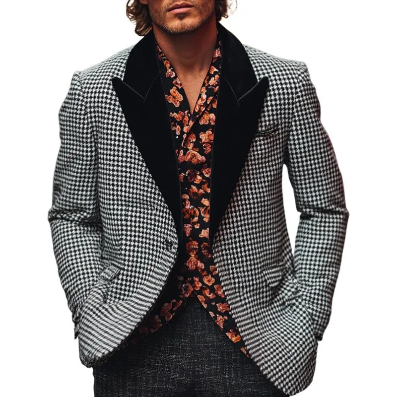 Men's Casual Houndstooth Peak Lapel Blazer 71556677F