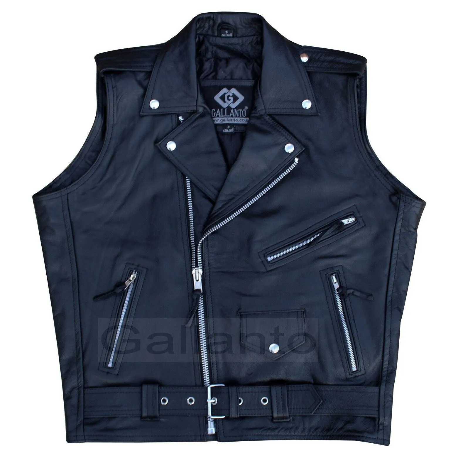 Mens Marlon Brando Style Leather Biker Gilet Vest Waistcoat Sleeveless Club