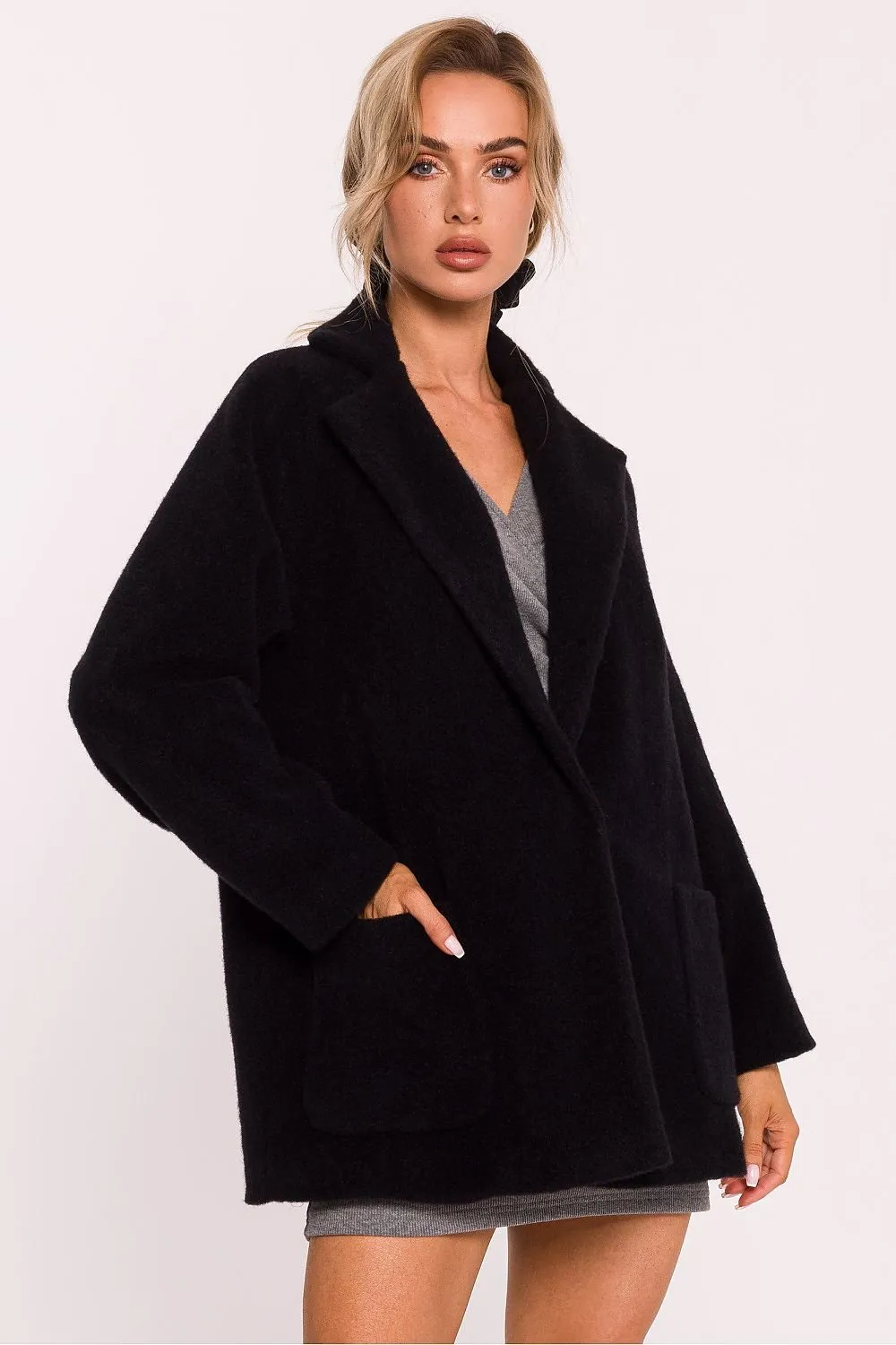 MOE Soft Plush Coat with Front Pockets-Made in Poland