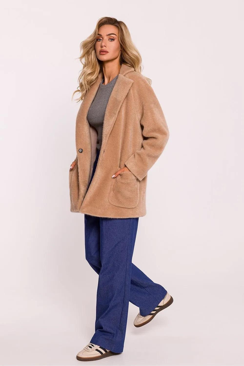 MOE Soft Plush Coat with Front Pockets-Made in Poland