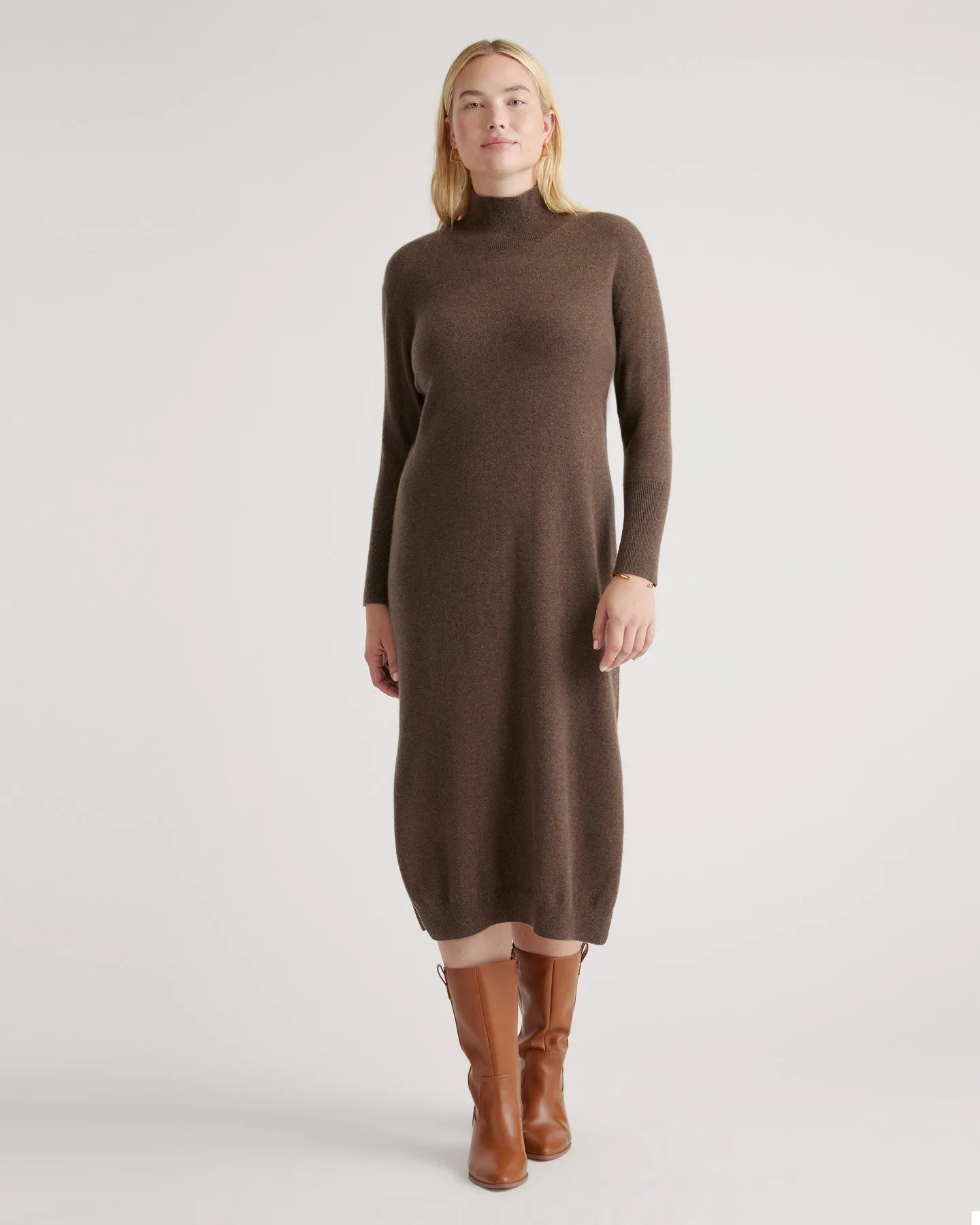 Mongolian Cashmere Turtleneck Midi Sweater Dress