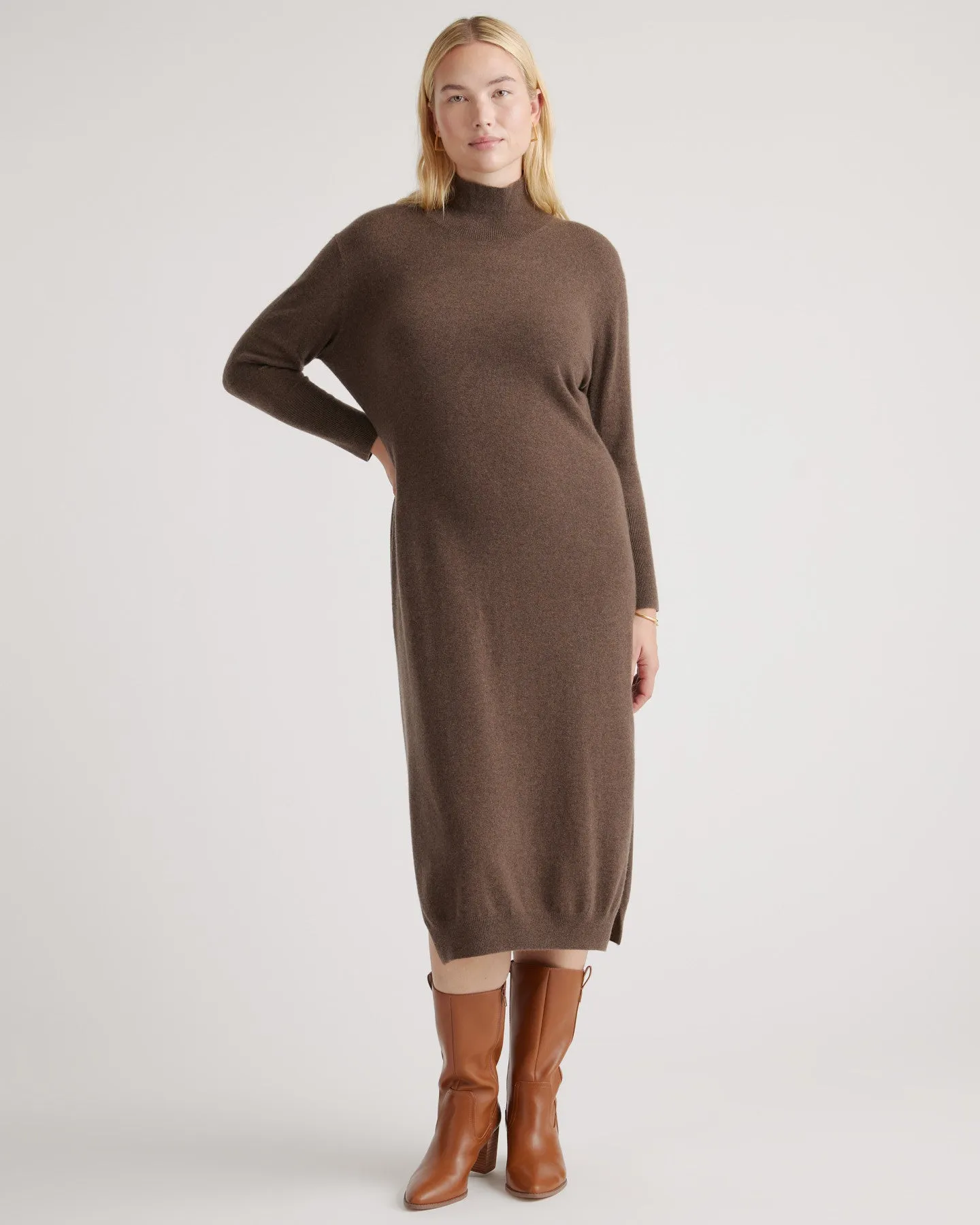 Mongolian Cashmere Turtleneck Midi Sweater Dress