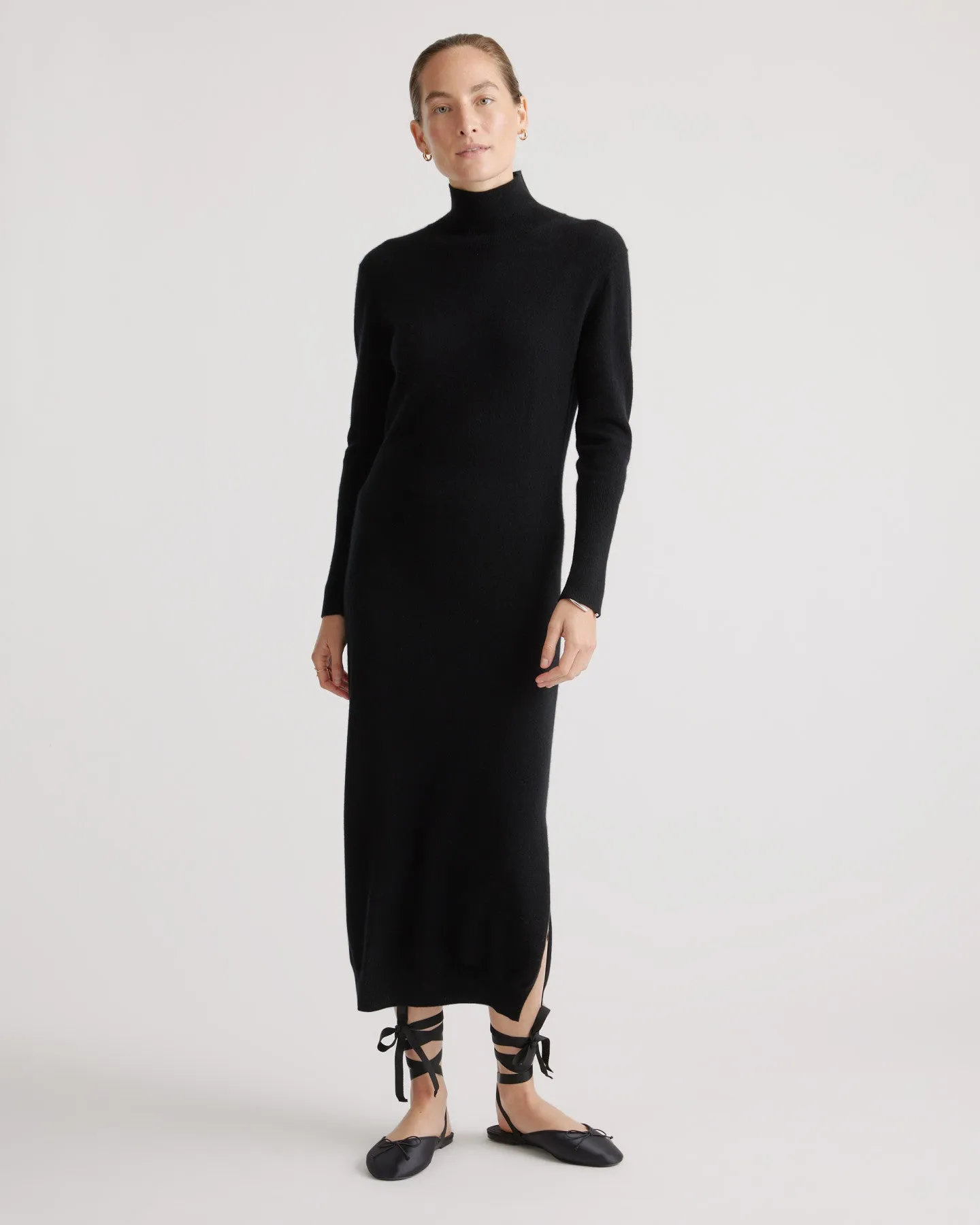 Mongolian Cashmere Turtleneck Midi Sweater Dress