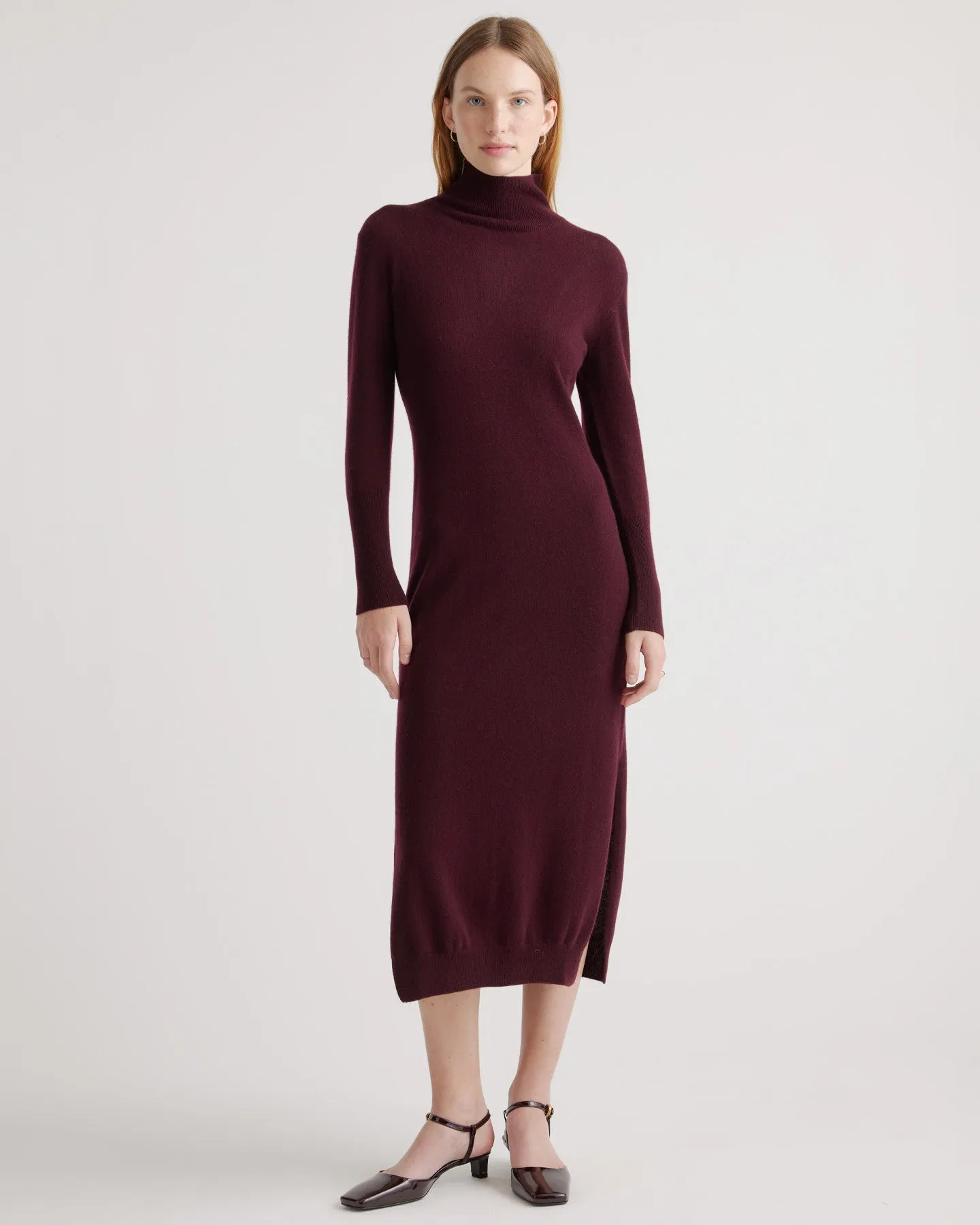 Mongolian Cashmere Turtleneck Midi Sweater Dress