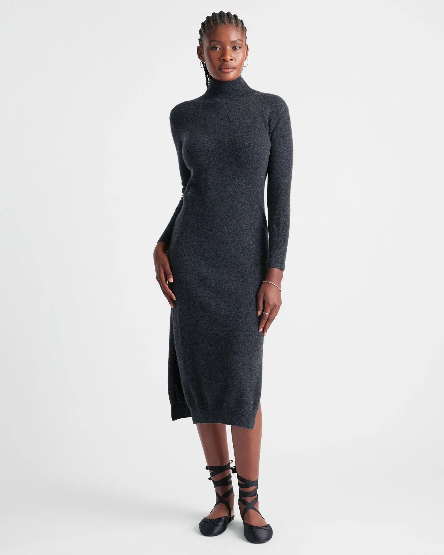 Mongolian Cashmere Turtleneck Midi Sweater Dress