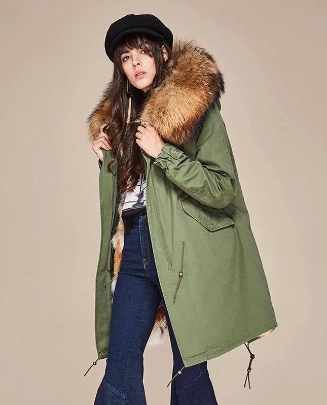 Natural Fox Fur Green Parka