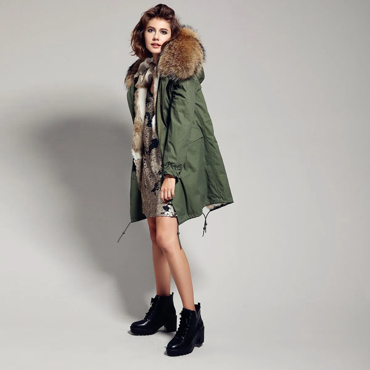 Natural Fox Fur Green Parka