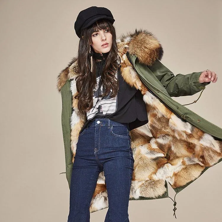 Natural Fox Fur Green Parka