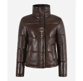 NIKKI Puffer Jacket Ladies Winter Padded Brown Leather Jacket