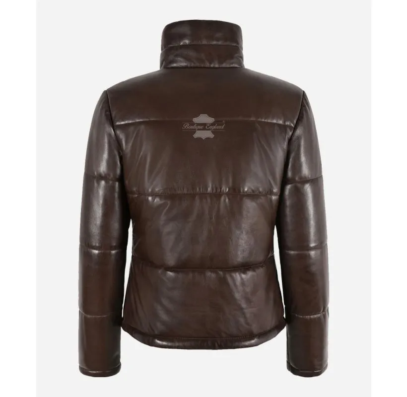 NIKKI Puffer Jacket Ladies Winter Padded Brown Leather Jacket