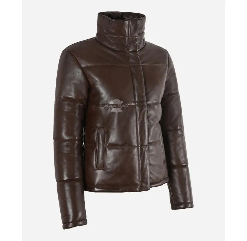 NIKKI Puffer Jacket Ladies Winter Padded Brown Leather Jacket