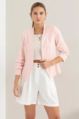 Open Front Ruched Sleeve Blazer