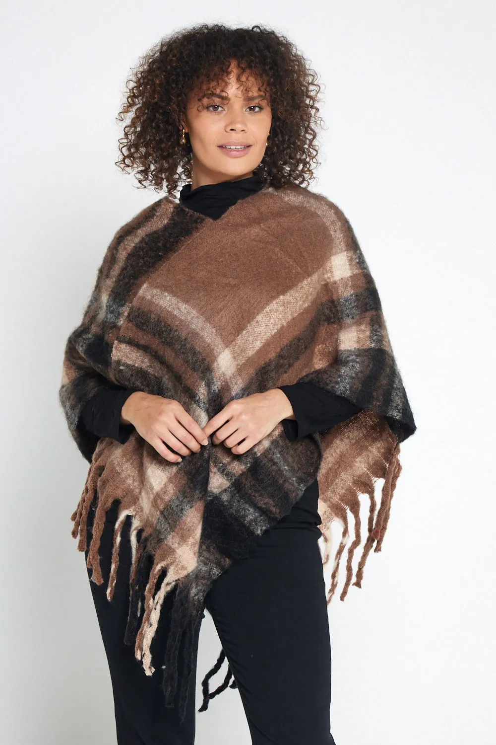 Payton Super Soft Poncho - Brown/Black