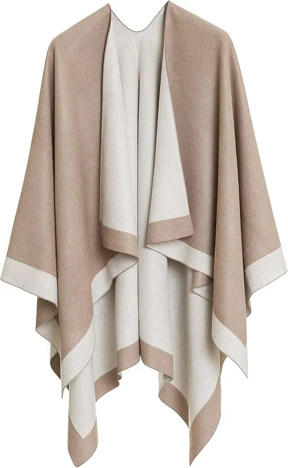 Pink-Beige Luxurious Knit Sweater Poncho Cardigan