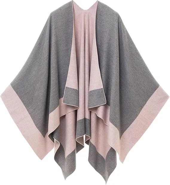 Pink-Beige Luxurious Knit Sweater Poncho Cardigan