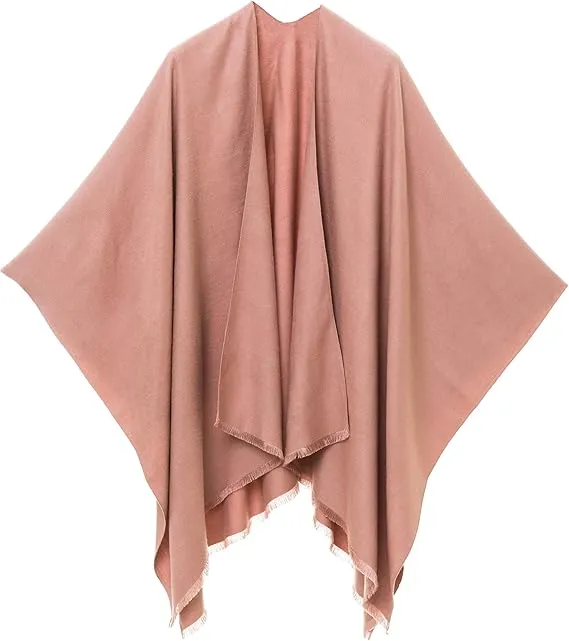 Pink-Beige Luxurious Knit Sweater Poncho Cardigan