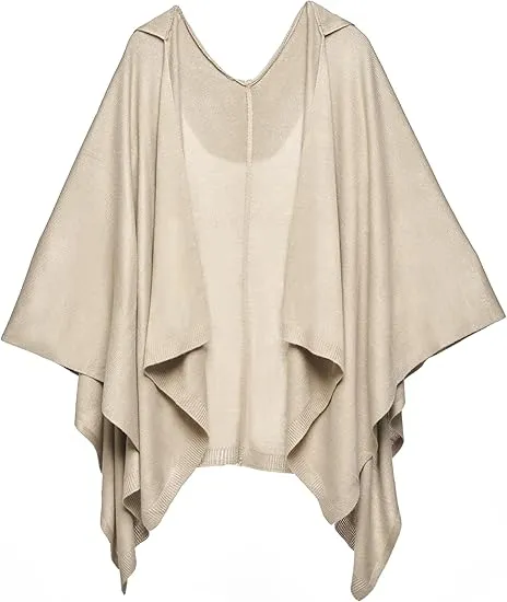 Pink-Beige Luxurious Knit Sweater Poncho Cardigan