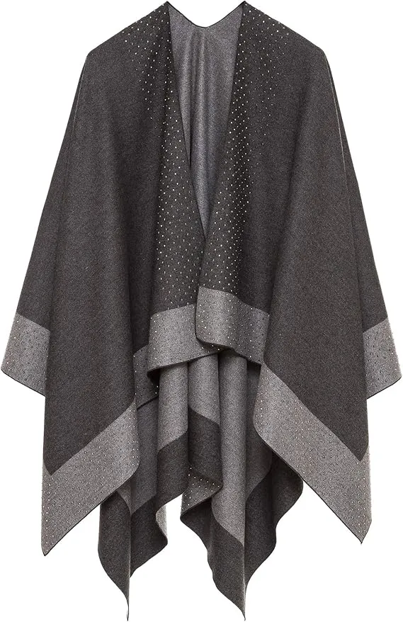 Pink-Gray Luxurious Knit Sweater Poncho Cardigan