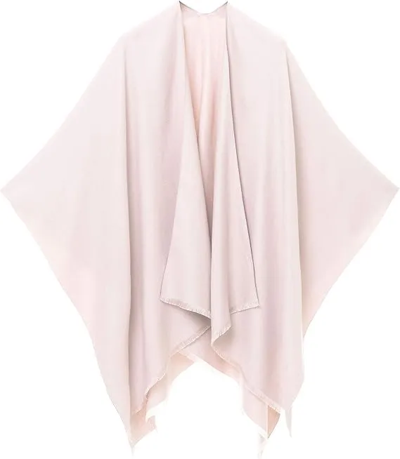 Pink-Gray Luxurious Knit Sweater Poncho Cardigan