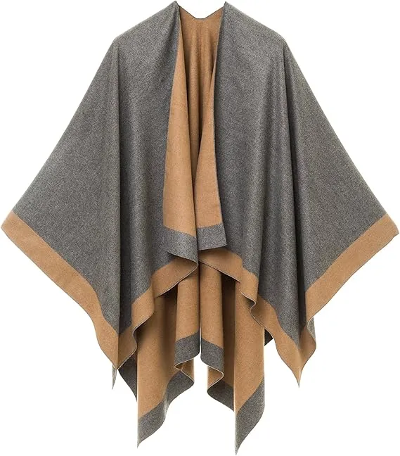 Pink-Gray Luxurious Knit Sweater Poncho Cardigan