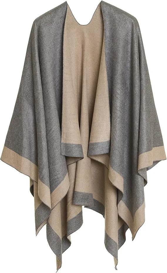 Pink-Gray Luxurious Knit Sweater Poncho Cardigan