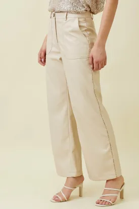 Piping Faux Leather Trousers Ecru