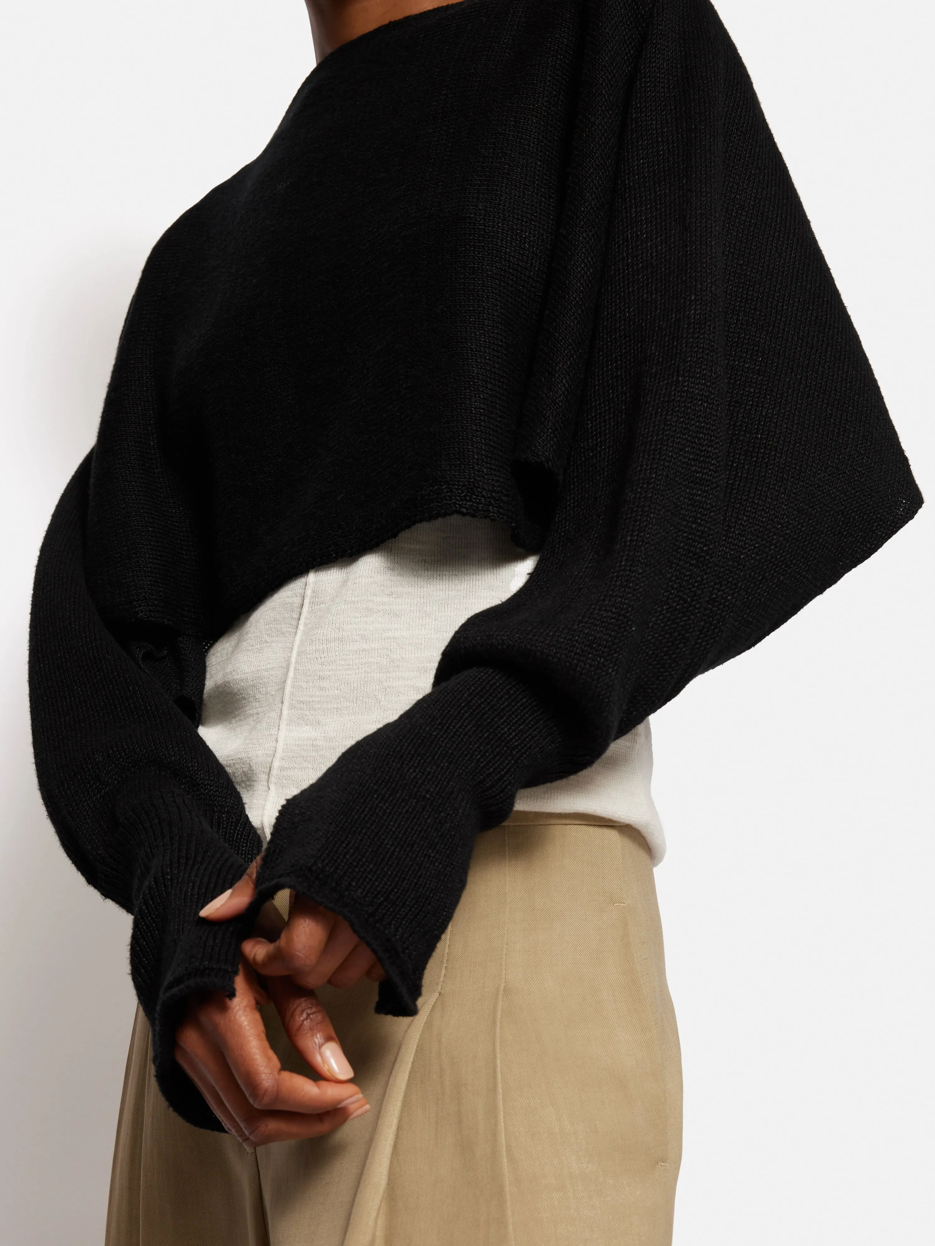 Pure Linen Poncho Sweater | Black