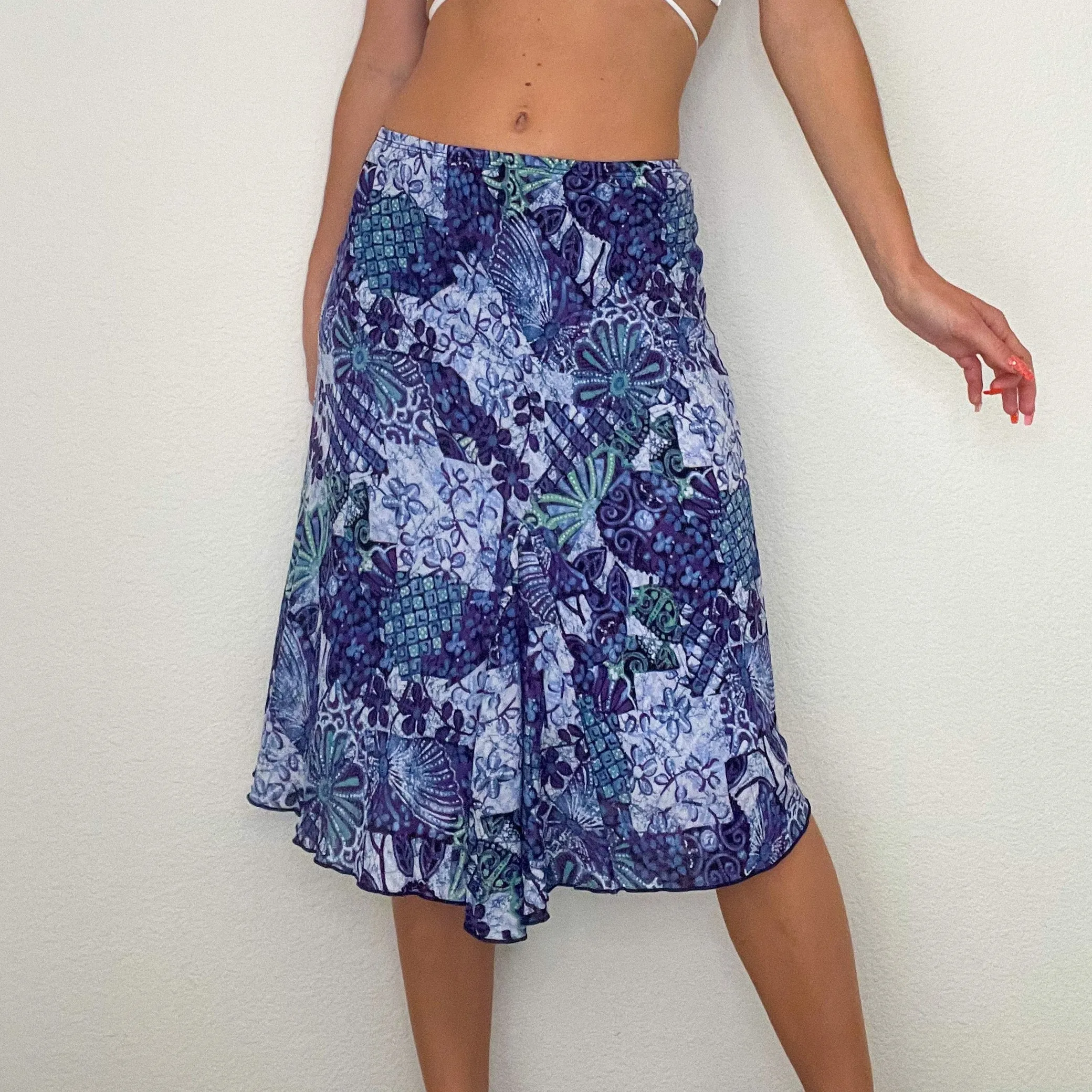 Purple Floral Midi Skirt