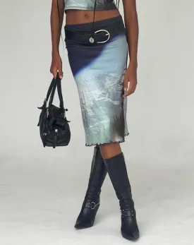 Rujha Midi Skirt in Abstract Landscape Collage