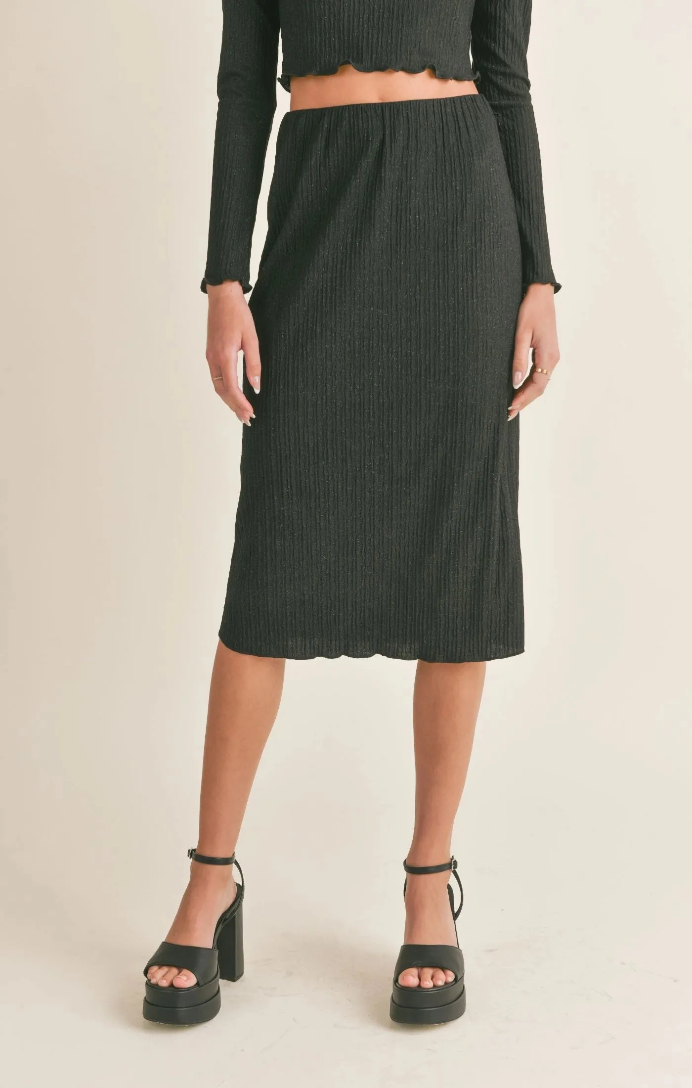 Sadie & Sage Nelly Lettuce Hem Midi Skirt