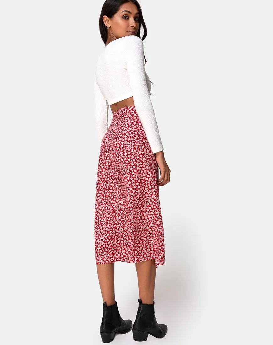 Saika Skirt in Ditsy Rose Red Silver