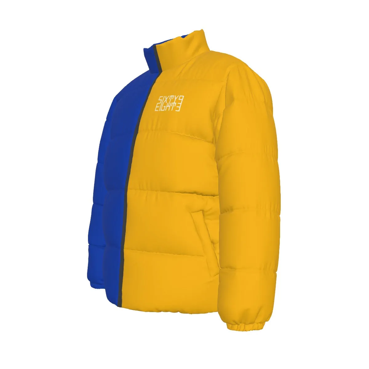 Sixty Eight 93 Logo White Blue & Orange Unisex Puffer Jacket