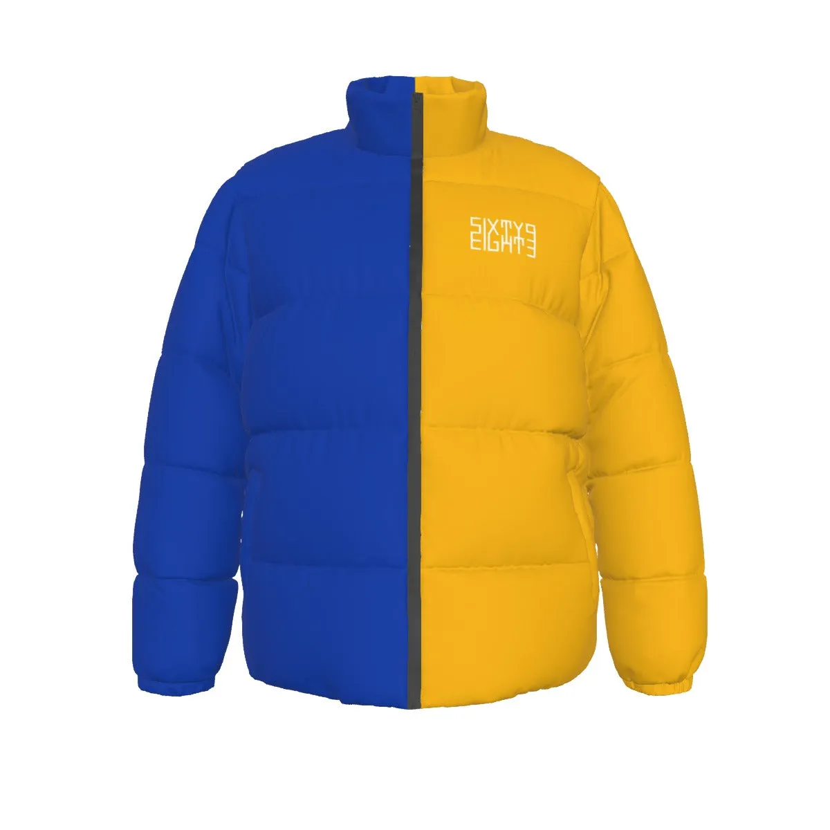 Sixty Eight 93 Logo White Blue & Orange Unisex Puffer Jacket