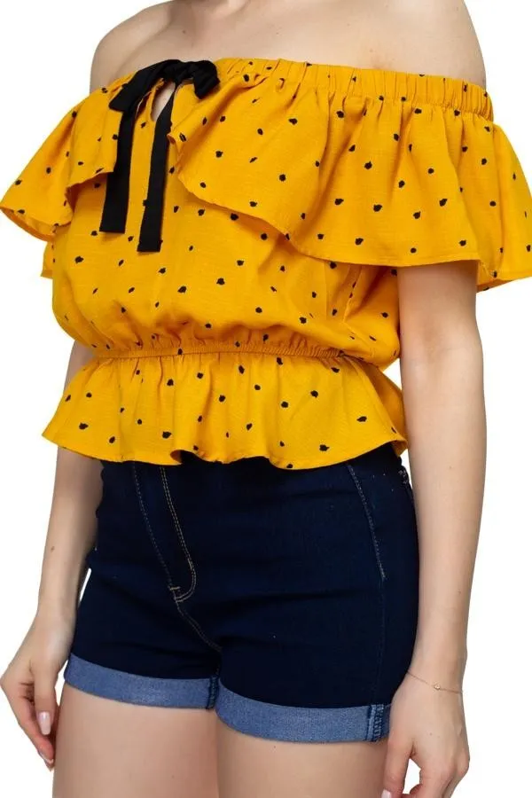 Splat Print Ruffle Cropped Shirt