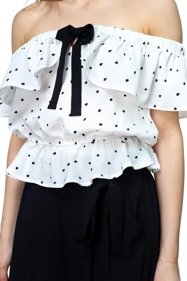 Splat Print Ruffle Cropped Shirt