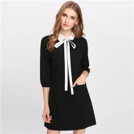 VenusFox Black Tied Collar Pocket Dress