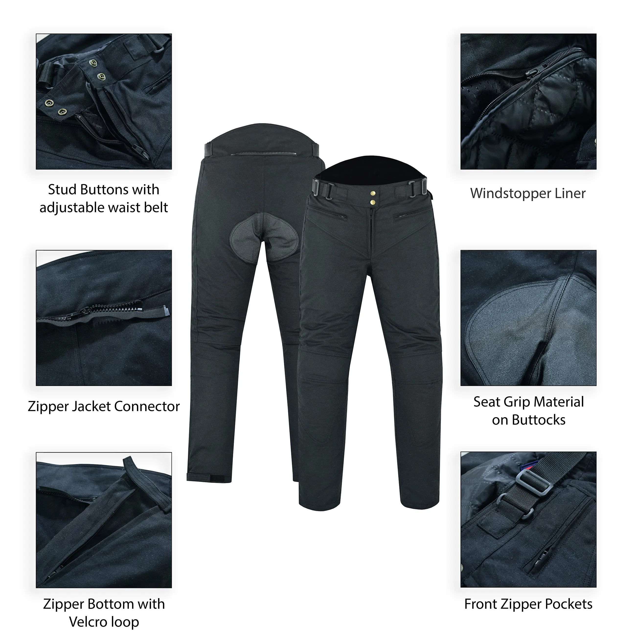 Warrior Gears® LADIES Wax Cotton Waxed Motorcycle Trousers, Waterproof Breathable CE Armour Biker Racing Trouser - Black