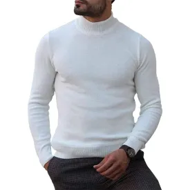 White Versatile Turtleneck Knitted Pullover Sweater 56332429D