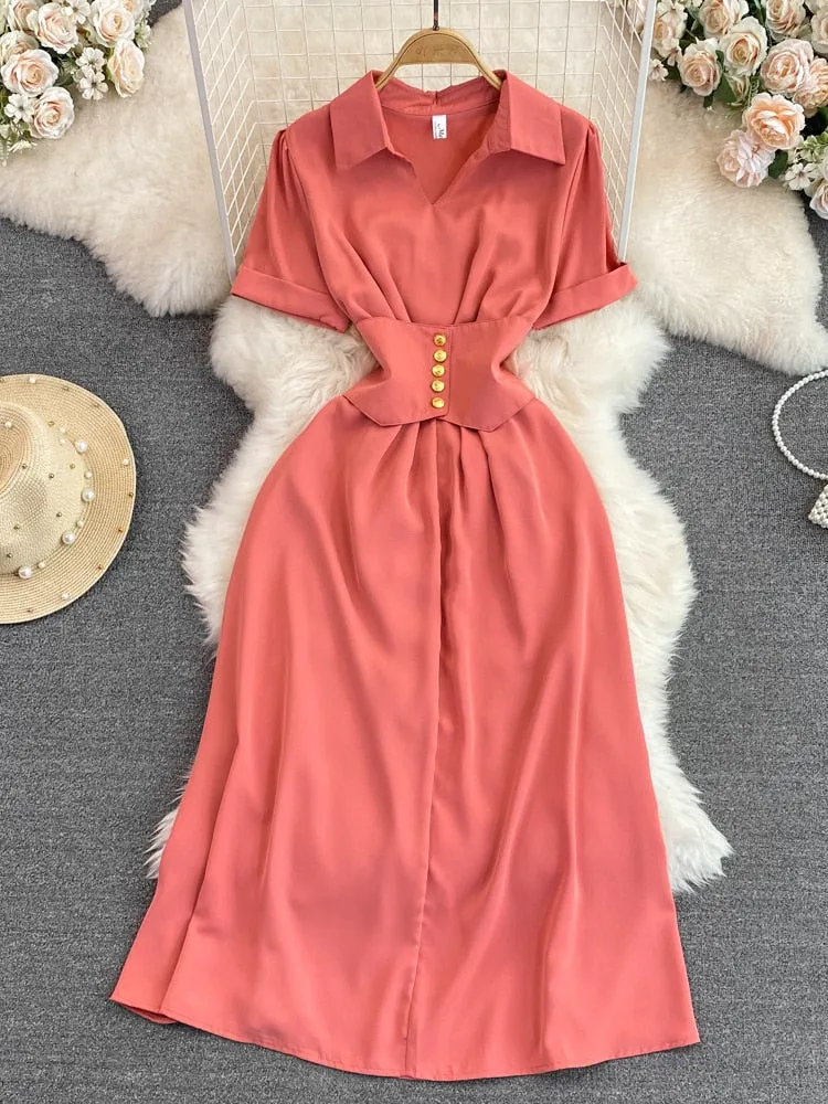 Womens Clothing 2023 Summer New French Luxury Style Temperament Shirt Dress Fashion Short Sleeve Dresses Formal Occasion Dresses