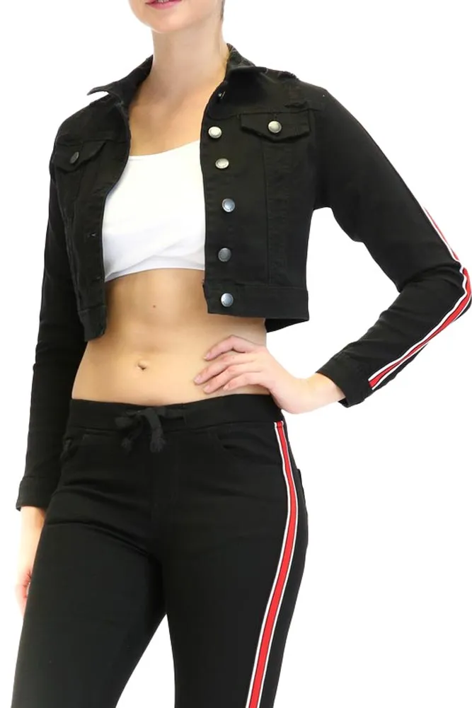 Women's Destroyed Side Striped Band Jacket and Jogger Set