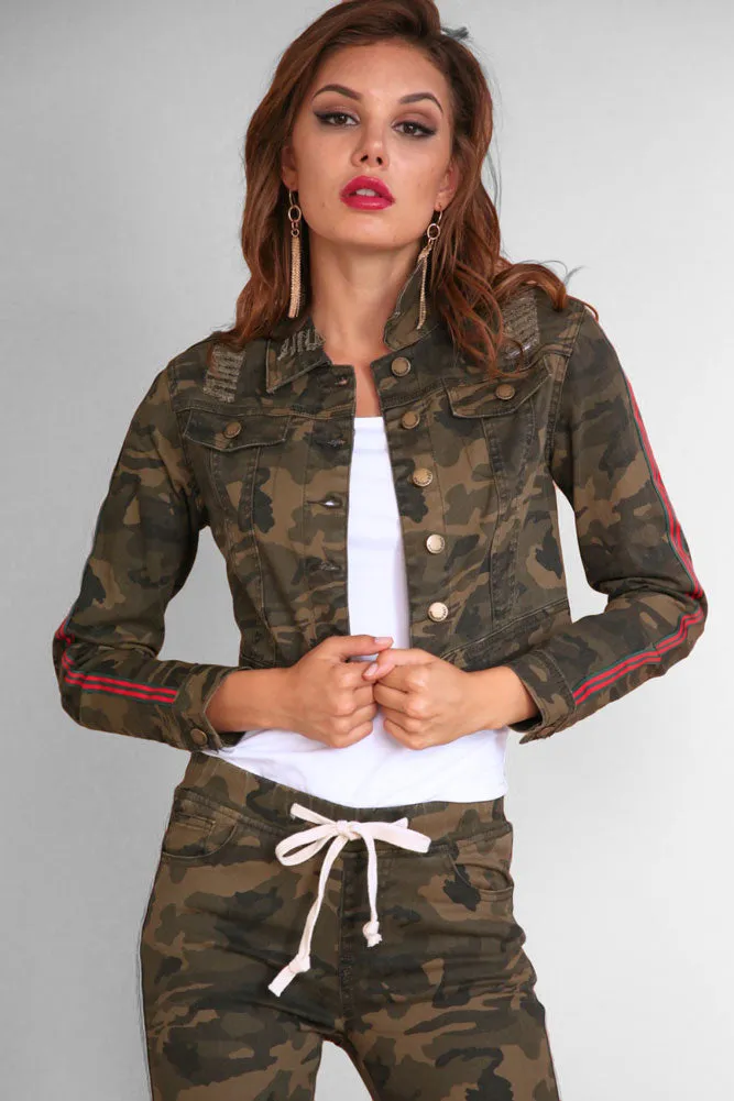 Women's Destroyed Side Striped Band Jacket and Jogger Set