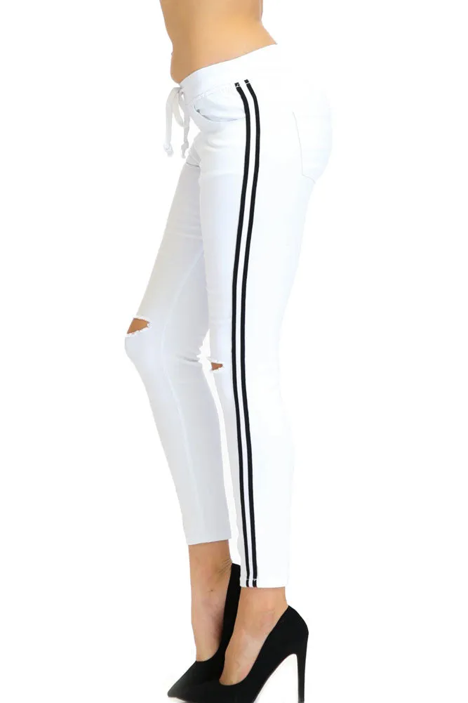 Women's Destroyed Side Striped Band Jacket and Jogger Set