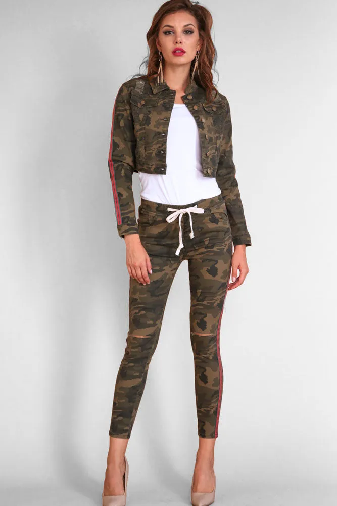 Women's Destroyed Side Striped Band Jacket and Jogger Set